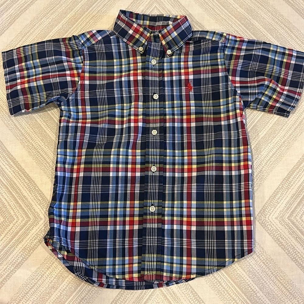 Ralph Lauren Boys Short-sleeve Blue, Red, White plaid Button Down Shirt - Size 4